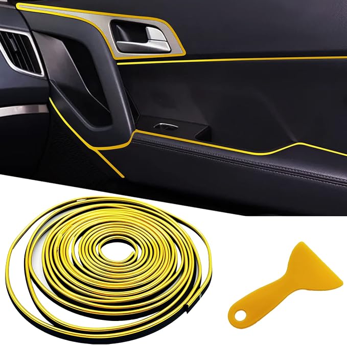 Car Interior Trim Strips,Universal 16.4 ft Car Electroplating Decoration Styling Door Dashboard, Flexible Interior Trim Accessories with Installing Tool(Gold)