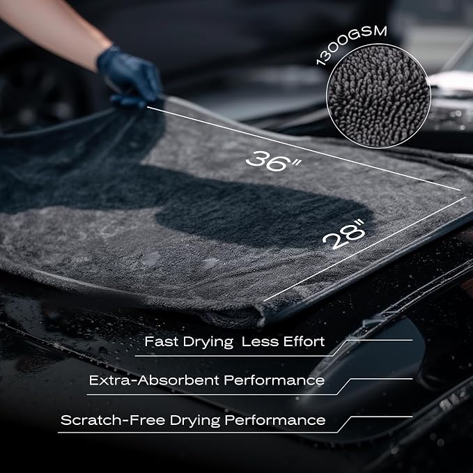Premium Dual Sided Microfiber Car Drying Towel 28" х 36" 1300 GSM, Extra Large Absorbent Microfiber Towel for Cars, Trucks & SUVs, Lint Free Scratch Free Car Detailing Drying Cloth