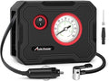 12V Tire Inflator Portable Air Compressor, Portable Car Air Pump w/Display Gauge and LED Light, Air Pump for Car Tires, Bike, Motorcycle, Compact, Lightweight (Red)