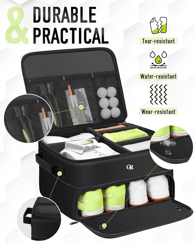 Fathers Day Dad Gifts for Men，Odor-Absorbing 2-Layer Large Golf Trunk Organizer with Activated Carbon Fabric - Water-Resistant Golf Shoe Bag for Shoes Balls Tees Clothes Gloves Golf Accessories