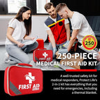 First Aid Kit for Home & Business, 250 Pcs - Emergency Medical Kit for Camping & Hiking