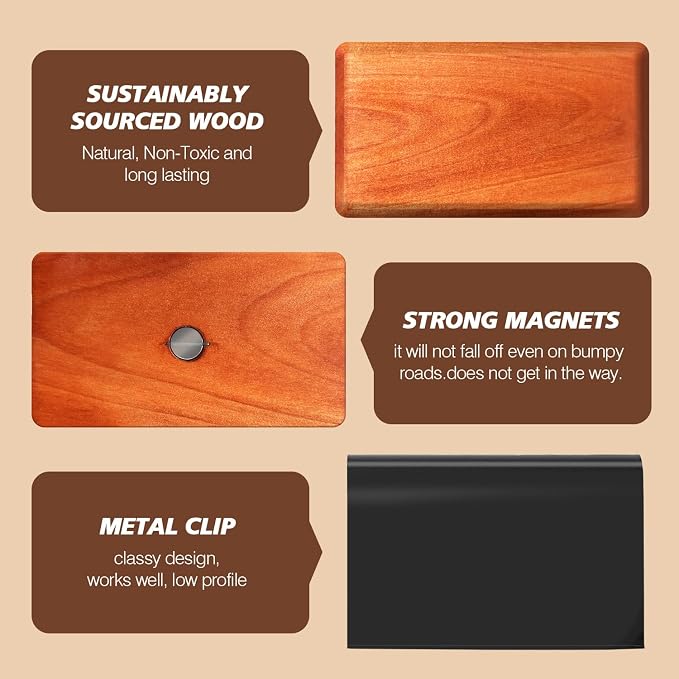 Car Air Freshener Starter Kit - Wood Car Freshener for Visor Clip - Long Lasting Car Scent - Car Odor Eliminator - CLIP INCLUDED