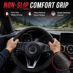 Car Steering Wheel Cover 15 inch, Microfiber PU Leather Elastic Steering Wheel Protector, Anti-Slip Breathable Car Interior Accessories for Most Cars (Black)