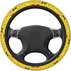 Yellow Steering Wheel Cover for Women,Universal Auto Steering Wheel 14-15 Inch Car Interior Accessories with 2PCS Car Coasters,Suitable for Men and Women