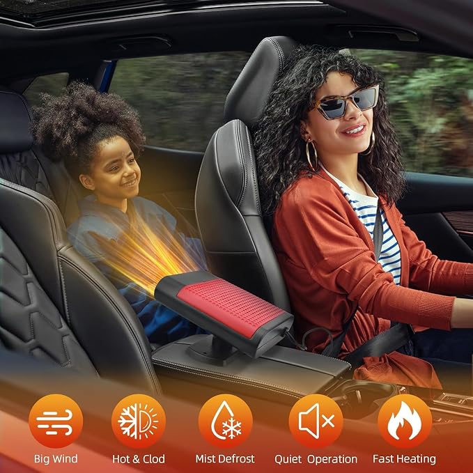 12V Car Heater, Portable Car Heater Portable Car Heater and Defroster Windshield DefoggerThat Plugs into Cigarette LighterWindshield Defogger and Defroster (Red)