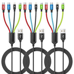 Cruise Essentials 2026 4 in 1 Multi Charging Cable [3Pack 5FT], Tangle Free USB C Car Charger Cable, Nylon Braided Charging Cords for Multiple Devices, Travel Essentials Car Accessories