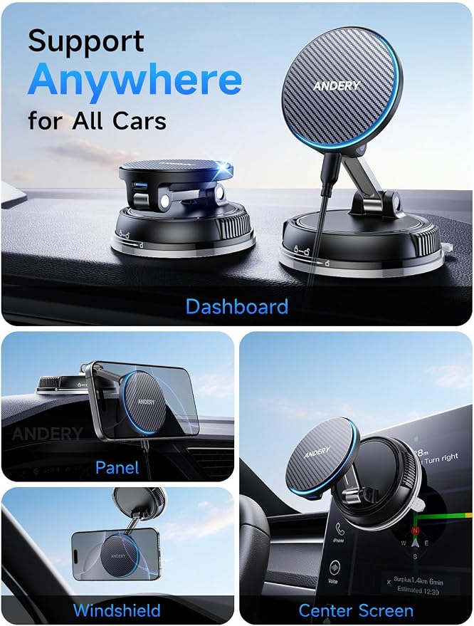 Only for iPhone Magsafe Car Mount Charger [15W Fast Wireless Charge, 78+LBS Strong Suction & 2400gf Magnetic] 360° Adjustable Car Phone Holder, Phone Holders for Your Car Dash Accents Accessory