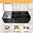 90L Large Car Trunk Organizer with 30L Removable Leakproof Cooler Bag, Collapsible Storage Bin with Lid & Dividers, Heavy Duty Accessories for SUV Sedan, Ideal for Grocery Camping Road Trip