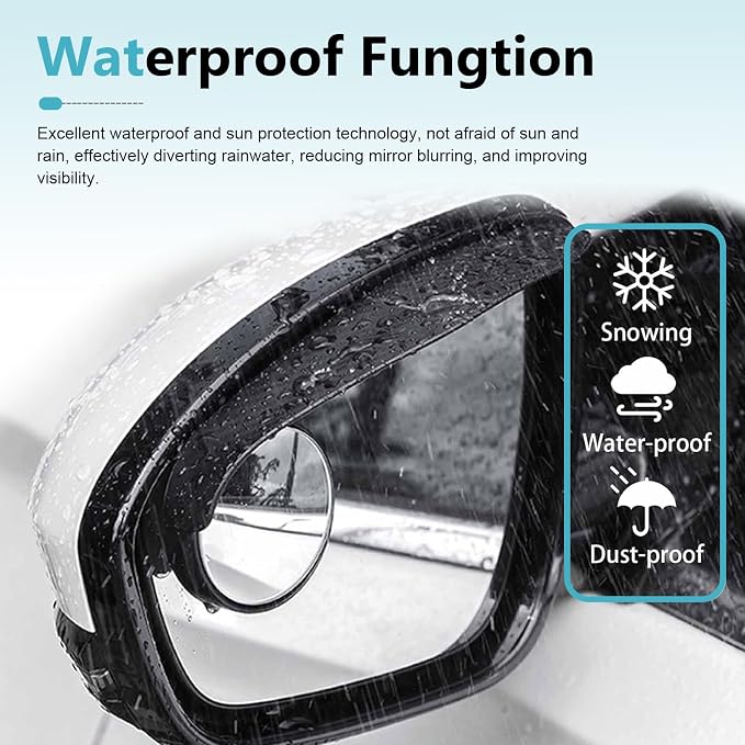 2PCS Car Blind Spot Mirrors, 2-in-1 Car Rearview Eyebrows with 360 Degrees Adjustable Blind Spot Mirror, Self-adhesive Anti Rain Accessories, Enhances Visibility Safety (Black)