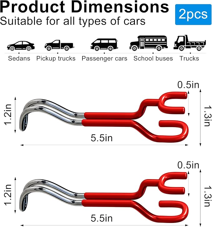 2-Pack 100LBS Hard Hat Holder, Red Silicone Metal Headrest Hooks | Non-slip,Good load-bearing structure, Universal Car Seat Back Organizer for Truck SUV Sedan, Multipurpose Storage