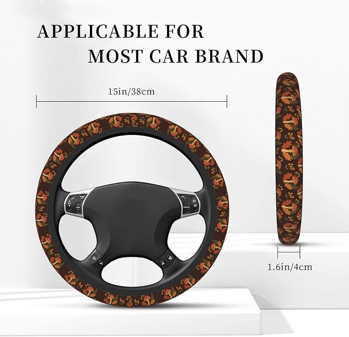 Mushroom Steering Wheel Cover, Neoprene Universal 15 Inch Anti-Slip Car Protector for Most Vehicles, Sedans, SUVs, and Trucks