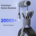 USB C Multi Charging Cable [1Pack 5FT], 4 in 1 Charging Cable Nylon Braided USB-C Multiple Charger Cord with Micro USB,IP Port and 2 Type C Adapter Port for iPhone 16/15 Series/Cell Phones and More