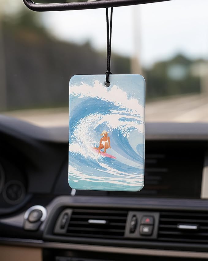 Blue Coastal Car Air Freshener 4 Pcs Coconut Scented, Ocean Surfer Martini Beach Car Accessories Mirror Decor for Women, Girly Beachy Hanging Air Freshener for Cars Closet Drawer Books