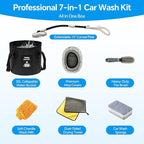 7-in-1 Car Wash Kit with 20L Folding Bucket & Brush – Car Wash Mop with Long Handle, 15° Curved Aluminum Pole for SUV Roof, Car Washing Brushes & Cleaning Supplies, RVs-White.