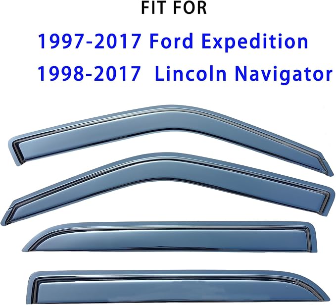Tape On Window Visors Rain Guards Compatible with Ford Expedition/Lincoln Navigator 1997-2017, Side Window Wind Deflectors Vent Visors Shade,Truck Accessories-4pcs