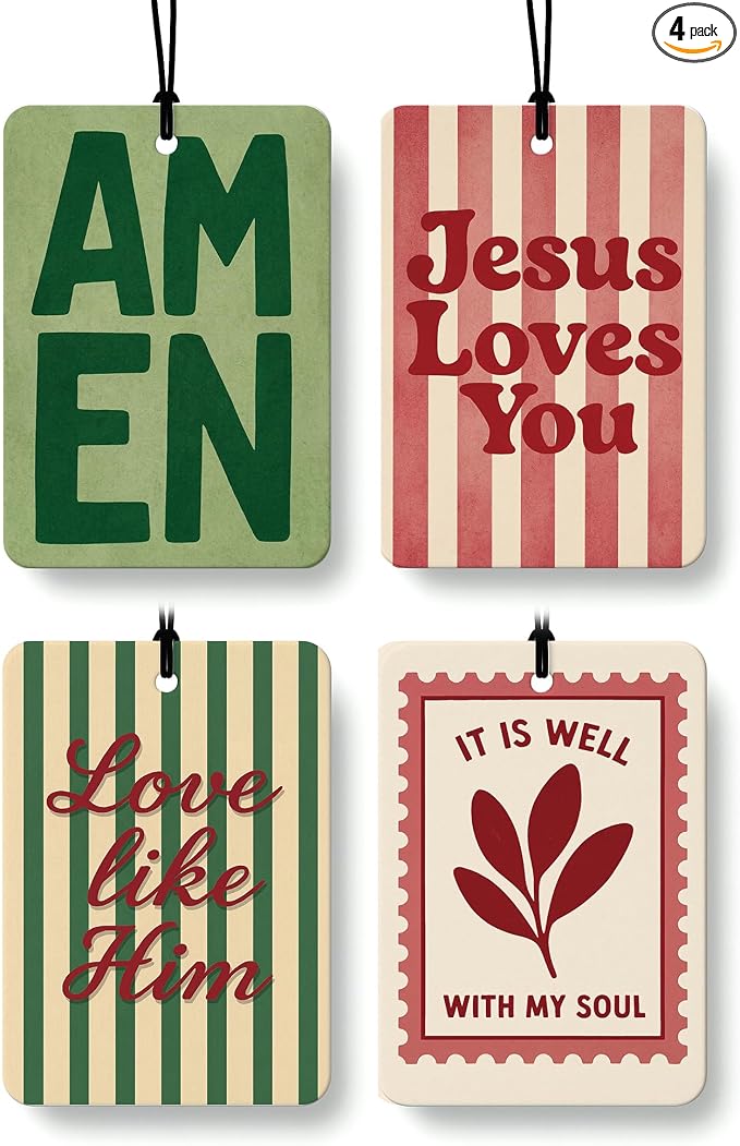 Pink and Green Christian Car Air Freshener 4 Pcs for Women Girls | Boho Religious Car Accessories Mirror Decor, Christian Hanging Air Freshener for Cars Closet Drawer Books