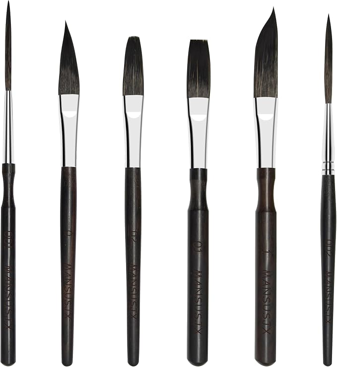 Starter Pinstriping Brush Kit 6 pcs High Performance Striping Brushes, Long Liner, Script Liner, Sword, Cat Tongue, Scroll Brushes for Lettering & Detailing