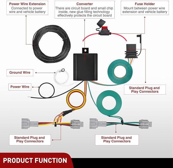 4 Pin Trailer Wiring Harness Kit 56459 Vehicle Standard 4 Way Connector Custom for 2021 2022 2023 2024 2025 Nissan Rogue Simple Fit Tow Hitch Harness