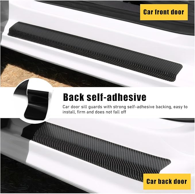 4 PCS Car Door Sill Protectors, Anti Scratch Carbon Fiber Auto Threshold Cover Strips, Decorative Door Entry Edge Scuff Sticker Universal for Most Vehicles, Car Accessories (Black 3D)