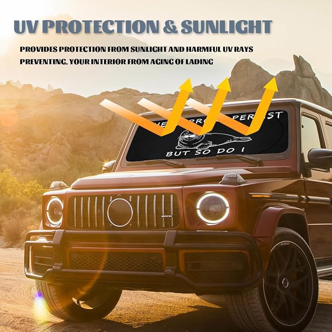 Dark Humor Car Window Sun Shield Funny Cartoon Animals Sarcastic Quote Front Window Sun Shade Blocks UV Rays Sun Visor Protector for Car Sedan Truck SUV Accessories 59" L x 31.5" W