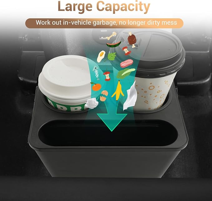 Compatible with 2025 Ford Maverick Trash Can Trash Container with Cupholder, Cup Holder Car Trash Bin Garbage Can for Ford Maverick Accessories 2025 2024 2023 2025