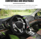Car Steering Wheel Cover, Leather Breathable Ice Silk Auto Wheel Wrap with Anti-Slip Lining, Scratch-Resistant Elastic Protector Fit for 14.5-15 Inch Steering Wheels (Black)