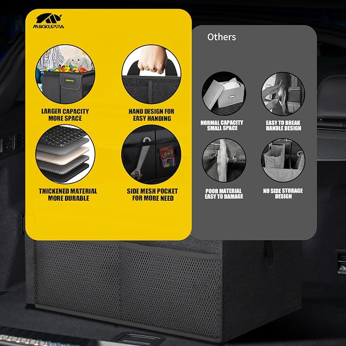 Car Trunk Organizer - 50L Collapsible Trunk Organizer, Sturdy Car Storage for SUV Auto Truck Van with Non Slip Bottom (Black)