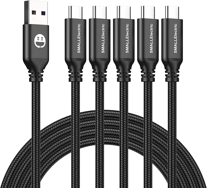USB to USB C Cable 3FT 5 Pack, Type C Fast Charger Cord | 3A braided USB A to C charging cords for iPhone 17 16 15, car, office, Samsung Galaxy, LG and Type C devices.(Black)