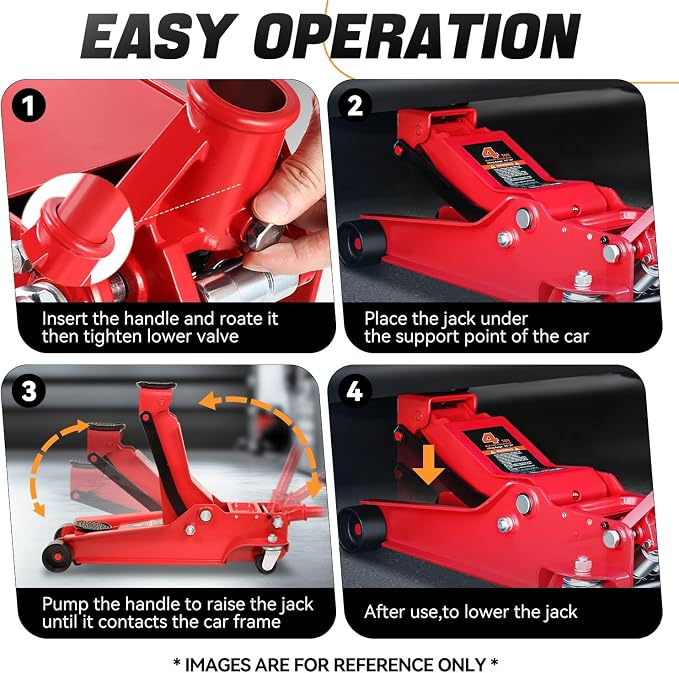 4 Ton Low Profile Floor Jack, Heavy Duty Steel Hydraulic Car Jack with Dual Pistons Quick Lift Pump, Hydraulic Racing Floor Jack, Lifting Range 4.5" to 20", Red