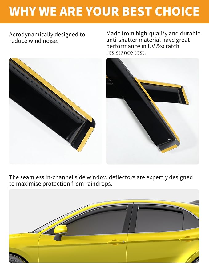 in-Channel Window Rain Guards Fit for Toyota Camry 2018-2024 Extra Durable Rain Guards Side Window Deflectors Vent Visors Vent Shades Exterior Car Accessories Visors - 4 pcs