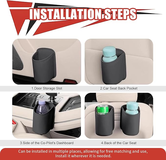 Car Door Cup Holder, Clip On Waterproof Car Window Cup Holder, Multifunctional Leather Door Storage Pocket, Universal Auto Interior Organizer Accessories for Most Cars (Black)