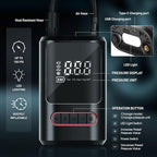 Tire Inflator Portable Air Compressor, 150PSI Cordless Air Pump for Car, Bike, Motorcycle, Ball, Electric Bike Tire Pump with Pressure Gauge, LED Light, Red, TOOLS-00678-RD