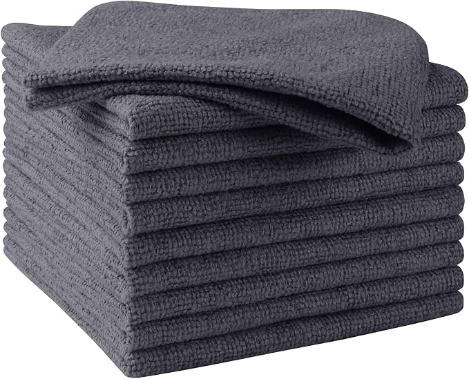 Grey Microfiber Cleaning Cloths, 10 Pack Microfiber Towels for Cars, Lint & Scratch-Free Cleaning Rags for House, Kitchen and Car 11.5 x 11.5 inch