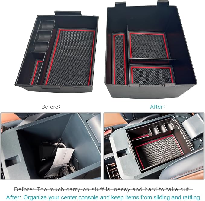 for 2022-2026 Ford Maverick Center Console Organizer Tray Accessories | 2022 2023 2024 2025 2026 Ford Maverick Armrest Trays Storage Box 2022-2026 Maverick Truck Accessories, 2-Pack (Red Trim)