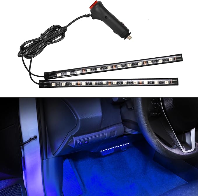 Car LED Strip Light, 12V 24 LED Vehicle Interior Atmosphere Lamps with Cigarette Lighter, Auto Under Dash Ambient Night Light, Universal Car Accessories (Blue, Cigarette Lighter)