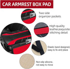 10 Pcs Car Floor Mats Full Set & Sport Leather Steering Wheel Cover 14.5-15 inch, Center Console Cover, Seat Belt Cushion, Cup Holder Coaster, Universal Automobile Interior Sets (Red)