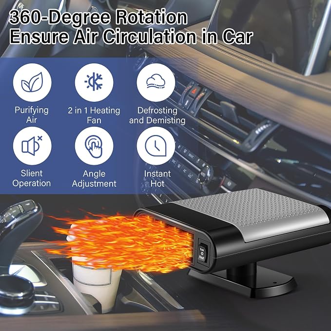 2 Pcs 12V 150W Portable Car Heater Defroster 2 in 1 Modes Automobile Windscreen Fan Heating and Cooling Windshield Fan Defroster Demister with Plug into Cigarette Lighter (Grey)