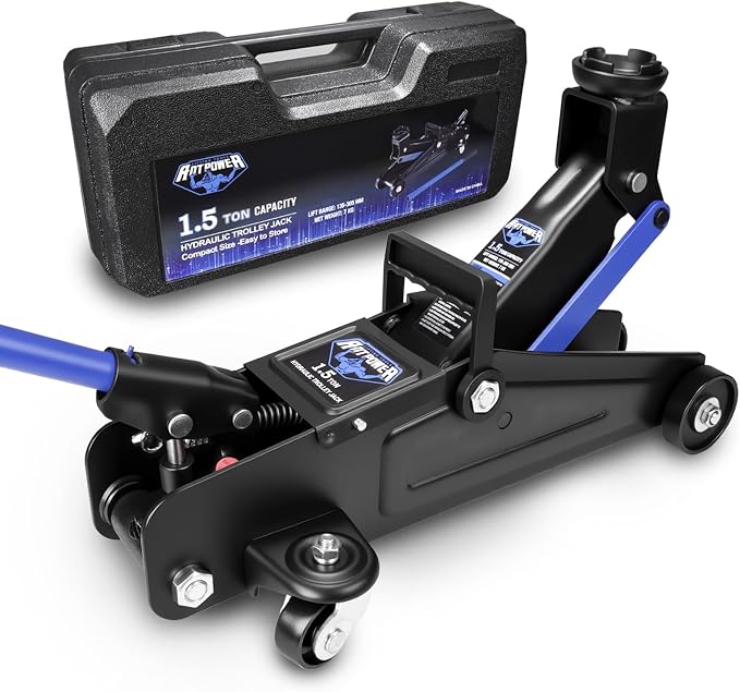 Low Profile Floor Jack 1.5 Ton (3000 lbs), Heavy Duty Hydraulic Car Jack with Storage Case, Single Piston Quick Lift Pump, 135-305mm (5.3"-12") Lifting Range（1.5T with case）