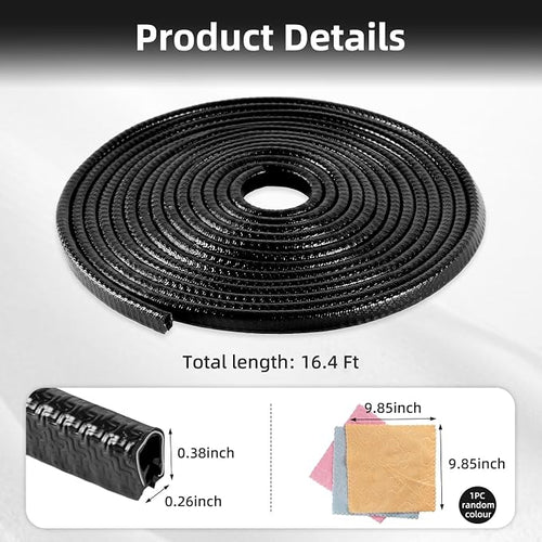 16.4Ft (5M) Car Door Edge Guard, No Glue Car Door Entry Guard Protective Strip, Rubber Edge Trim Car Door Protector, Applicable to Car, Truck, SUV and ATV, Car Exterior Accessories（Black）