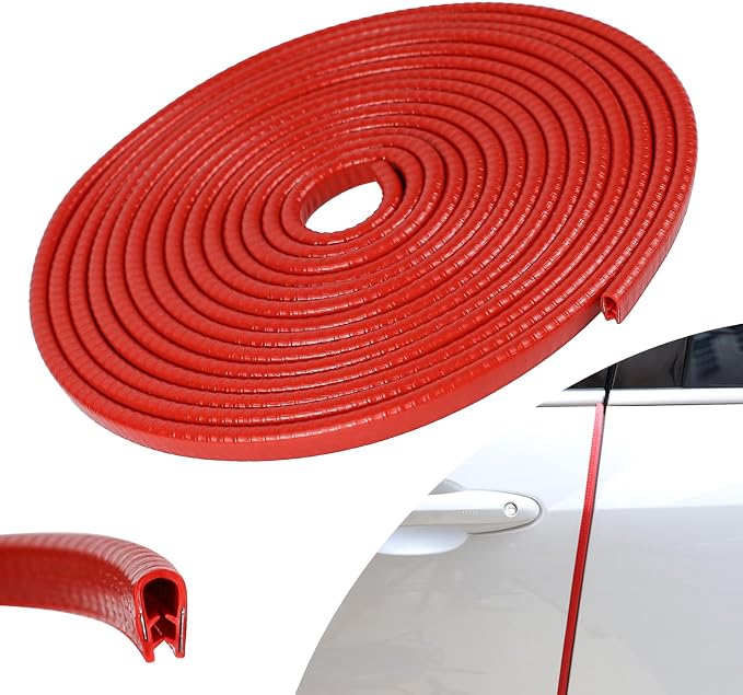 13.1Ft (4M) Car Door Edge Guards, Rubber U Shape Automotive Door Entry Guard Protector Strip, No Glue Required, Universal Vehicle Doors Edge Trim, Exterior Car Accessories (Red, 13.1FT)