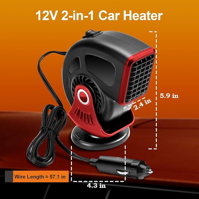 Car Heater,12V 150W Portable Heaters for Vehicle,Plugs into Cigarette Lighter,360° Rotation Fast Heating Auto Car Window Defroster Windshield Defogger,2 in 1 Heating & Cooling Automobile Heater(Red)