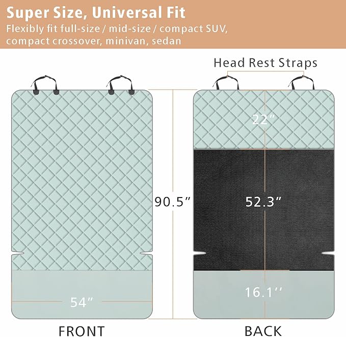 SUV Cargo Liner for Dogs, Water Resistant Pet Cargo Cover Dog Seat Cover Mat for SUVs Sedans Vans with Bumper Flap Protector, Non-Slip, Large Size Universal Fit, Grey