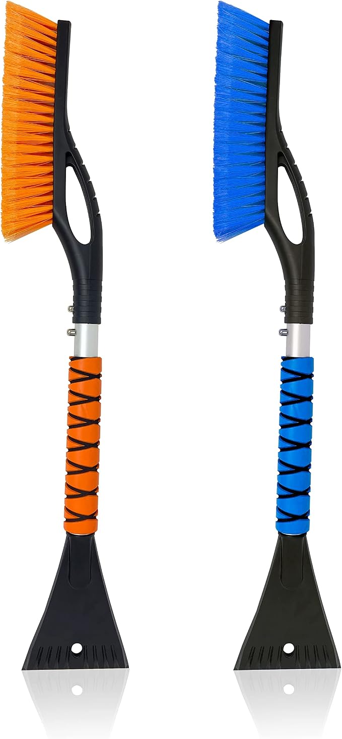 27" Car Snow Brush and Ice Scrapers for Car Windshield (2 Pack) | Scratch Free Bristle Head Snow Brush & Tough Window Snow Scraper with Aluminium Body | Snow Removal Winter Car Accessories
