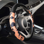 Cow Print Car Steering Wheel Covers, Breathable Microfiber Leather for Women and Men, Universal 15 inch Anti-Slip Steering Wheel Protector, Black Brown