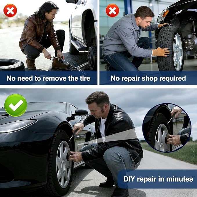 60 PCS Tire Repair Rubber Nails, Spiral Rubber Screw Tire Plug Kit for Tubeless Tires, Quick Self-Service Puncture Repair Tool for Cars, Trucks, Motorcycles, Tractors (60PCS)