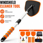 XINDELL Windshield Cleaner Tool, Extendable Car Window Cleaning Kit with 360° Rotating Head, Interior Exterior Glass Cleaner for Cars Trucks SUVs, 10PCS with 3 Pads, Towels, Brushes & Bag | 360° Head, Extendable Handle, 3 Pads, 2 Brushes, 3 Towels, Spr...
