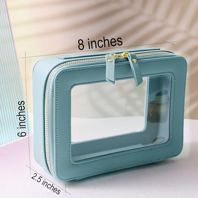 Toiletry bag waterproof cosmetic organizer with handle large opening for travelling (Blue)