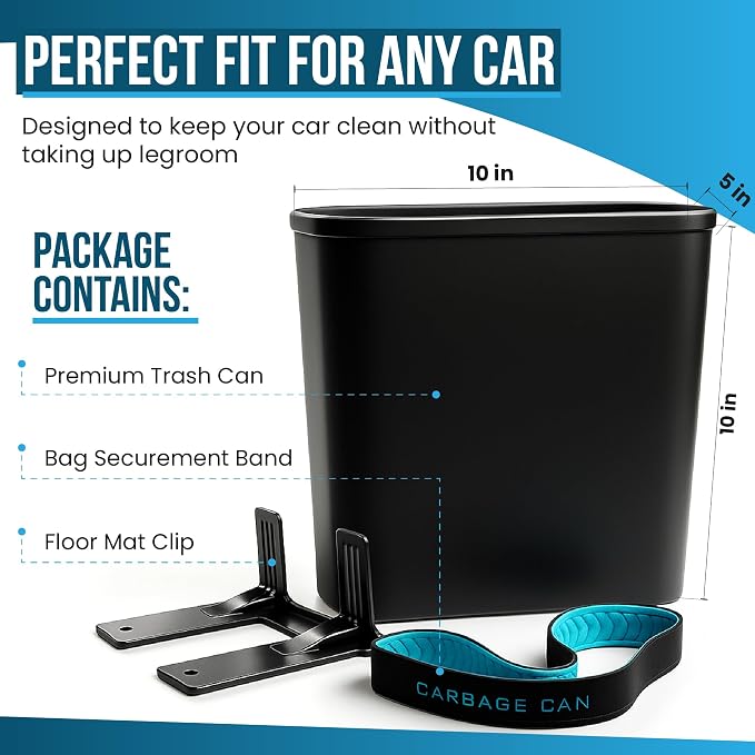 Car Trash Can for Car, Leakproof Garbage Bin with Mat Clip, Black