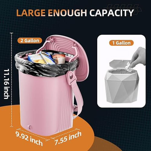 2 Gallon Silicon Car Trash Can with Lid - 100% Leak-Proof Trash Bin, Waterproof Garbage Can, Gifts for Men and Women