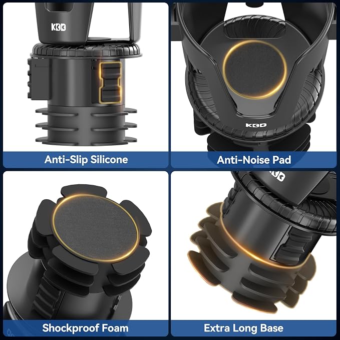 Car Cup Holder Expander - 3 in 1 Cup Holder Adapter with Adjustable Base - Detachable Phone Holder & 360° Rotation Food Tray for Car - Compatible with Vehicles, Car, Road Trip Essentials